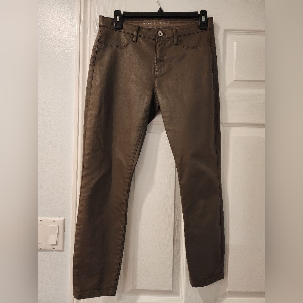 Banana Republic Waxed Olive Green Skinny Fit Pants